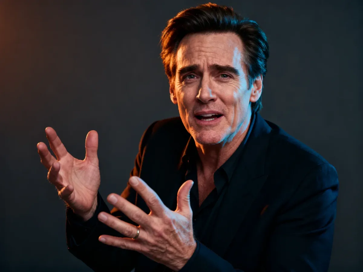 Jim Carrey w ekspresyjnej pozie, łączącej komediową energię z nutą melancholii