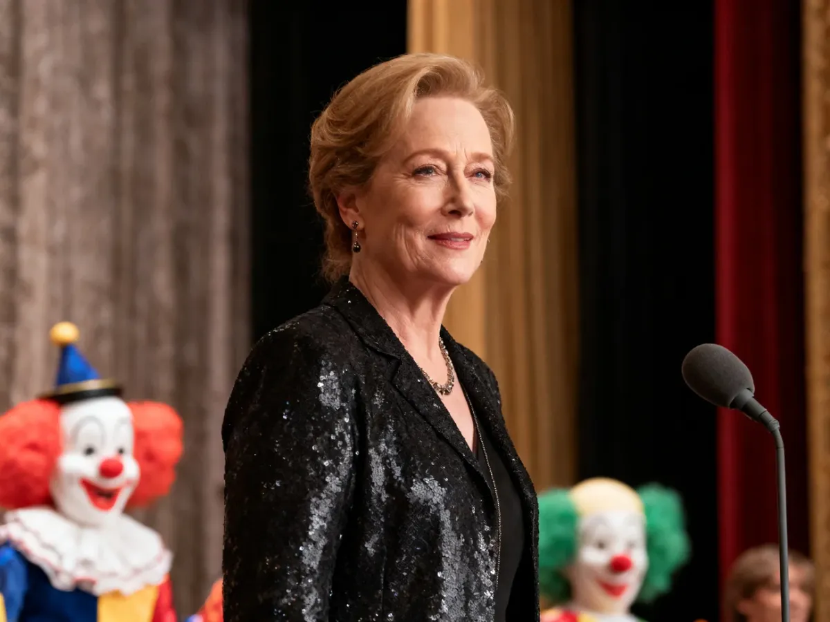 Meryl Streep w teatralnej scenerii symbolizującej różnorodność jej ról aktorskich